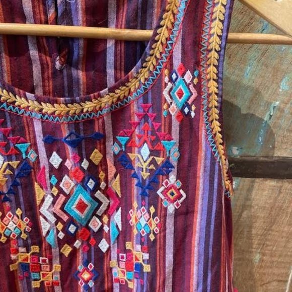 Embroidered Maroon Babydoll Tank - Picture 2 of 3